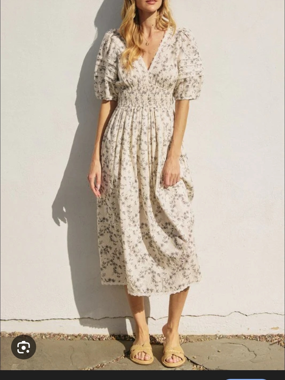 Dress Forum Cream Floral V‑Neck Smocked Midi Dress